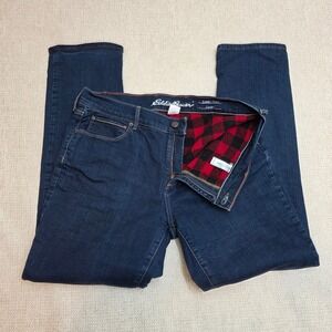 Eddie Bauer Womens 16 Fleece Lined Jeans Slightly Curvy Straight Leg Dark Wash